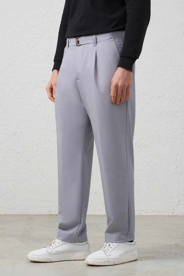 Pantalone Grigio con Cintura  e Pinces