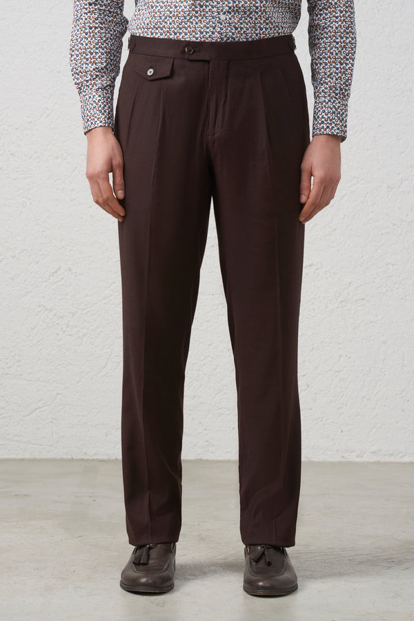 Pantalone con Pinces e Taschino Moro Misto Lino