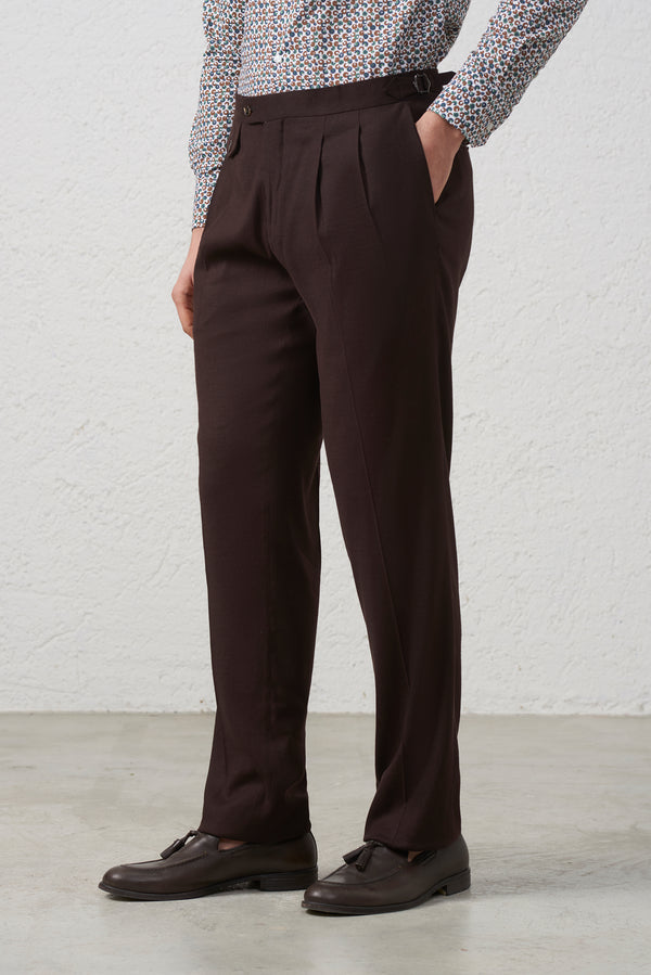 Pantalone con Pinces e Taschino Moro Misto Lino