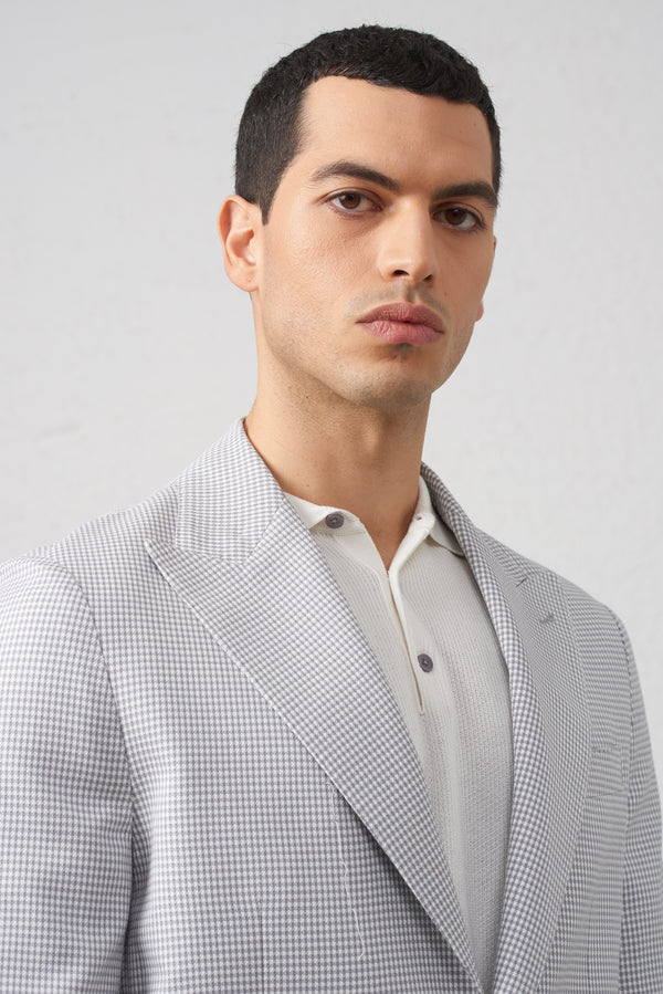 Giacca  Pied de Poule con Revers a Lancia in Misto Cotone