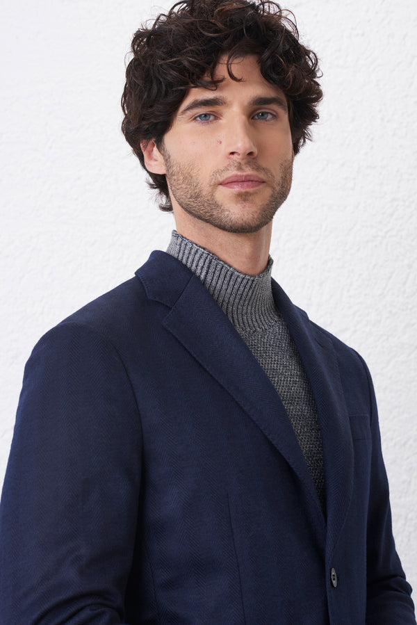 Giacca  Blu Spigata Misto lana