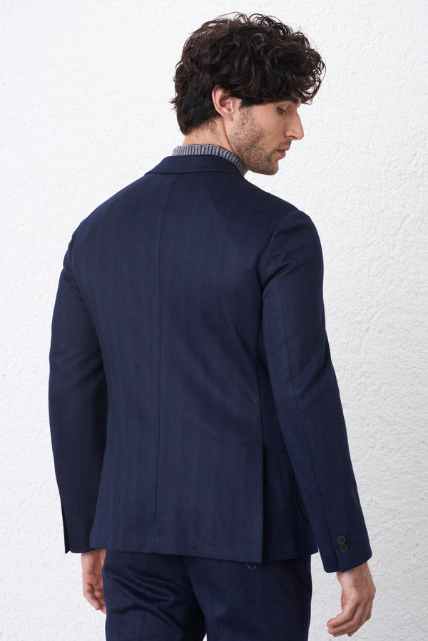 Giacca  Blu Spigata Misto lana