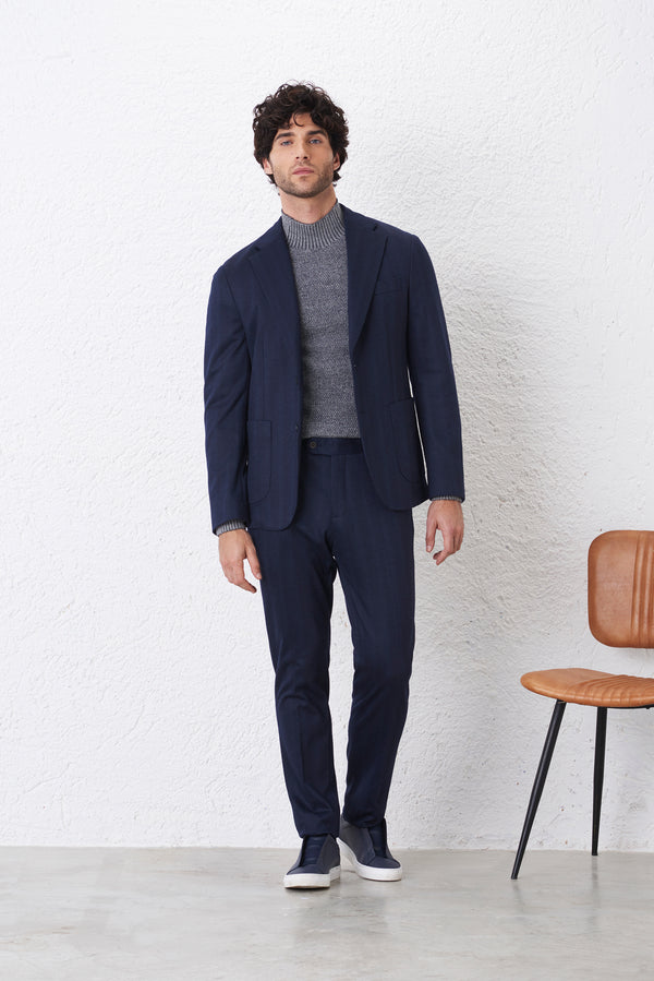 Giacca  Blu Spigata Misto lana