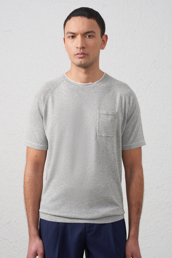 T-Shirt in Maglia con Taschino Grigio Melange