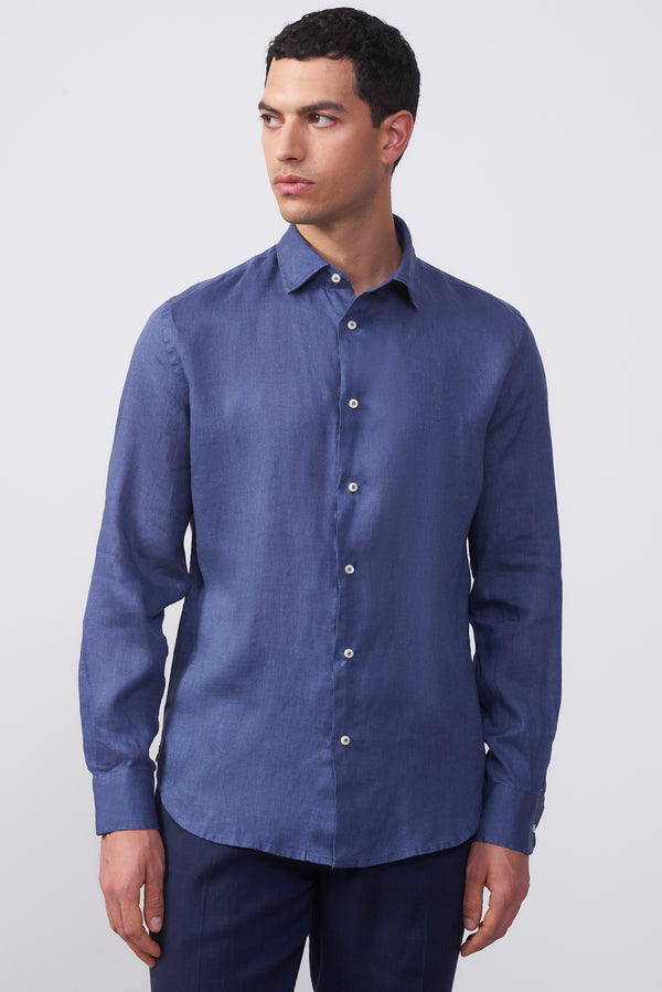 Camicia in puro lino collo francese Confort Fit