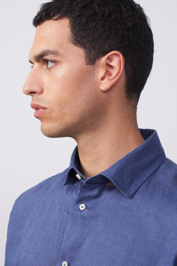 Camicia in puro lino collo francese Confort Fit