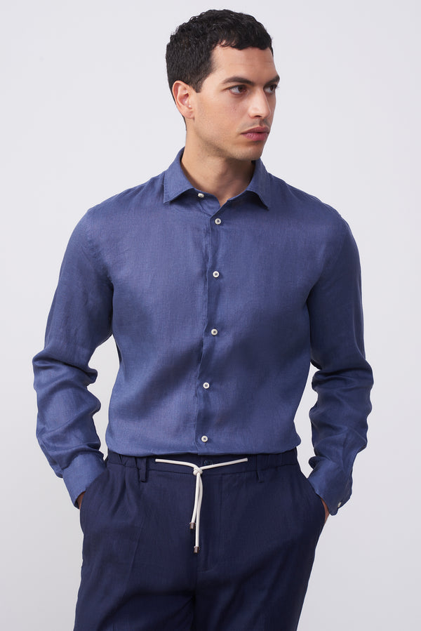 Camicia in puro lino collo francese Confort Fit
