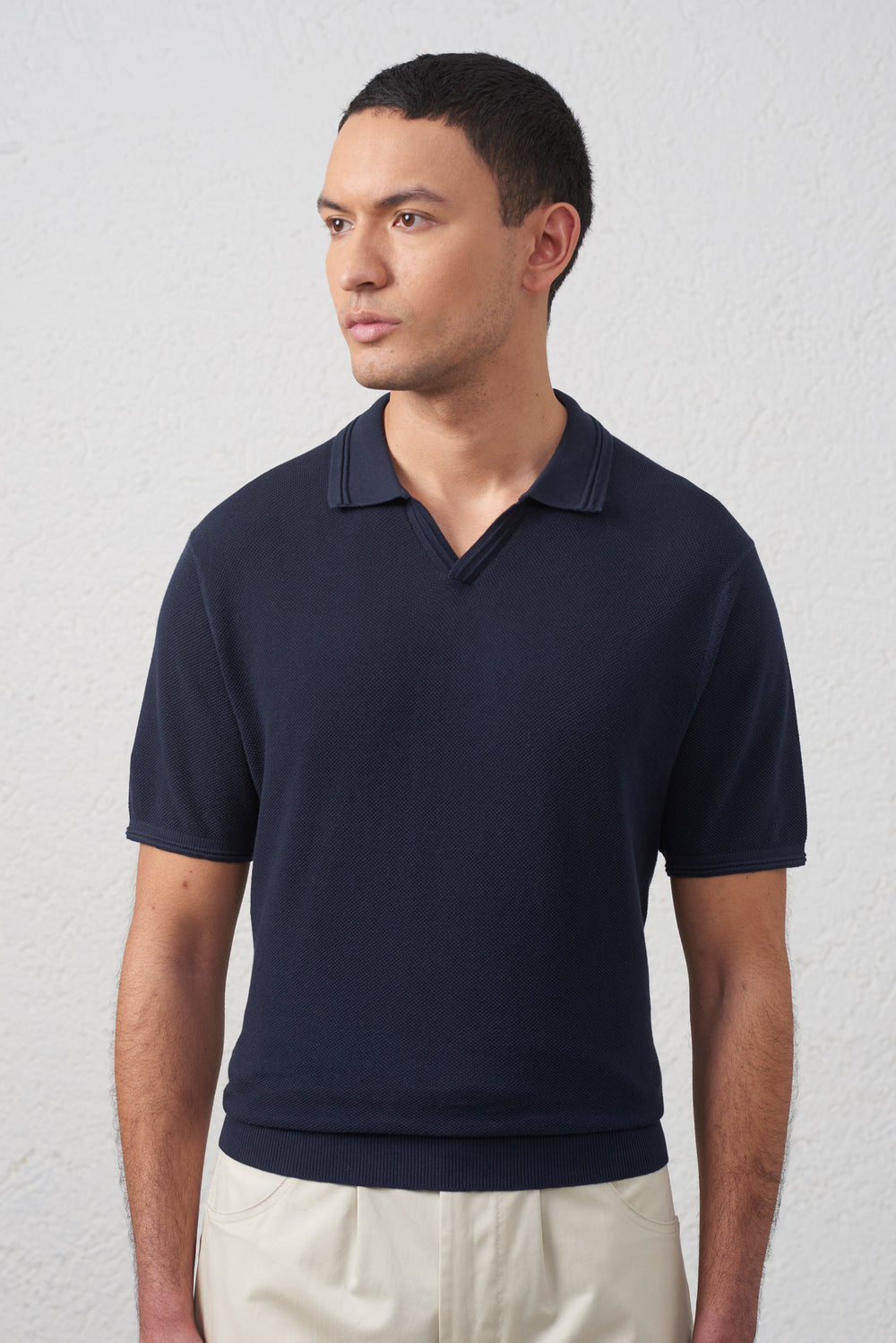 Polo  Blu Tessuto Operato  Collo Bowling