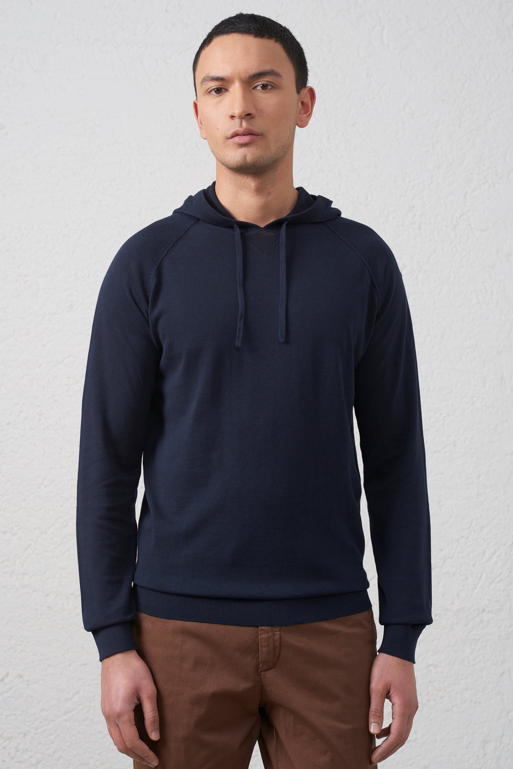 Maglia Blu con Cappuccio in Cotone 100% Filato 2/60