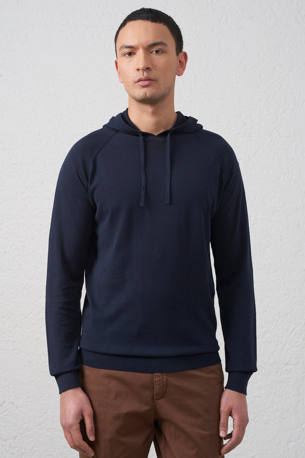 Maglia Blu con Cappuccio in Cotone 100% Filato 2/60