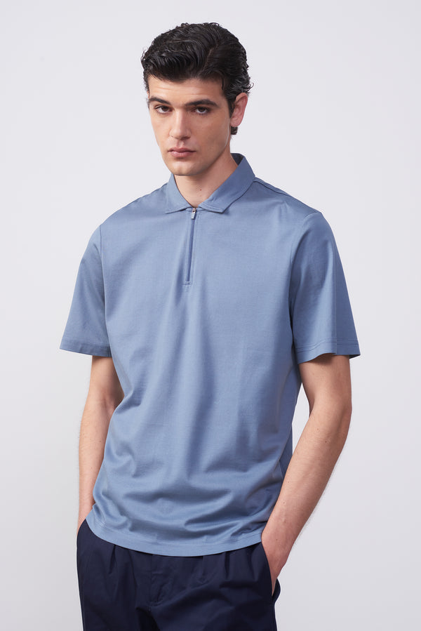 Polo in Filo di Scozia Bianca con Zip