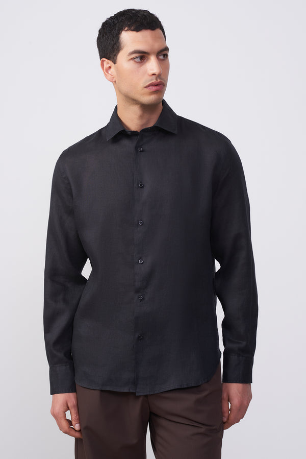 Camicia in puro lino collo francese Confort Fit