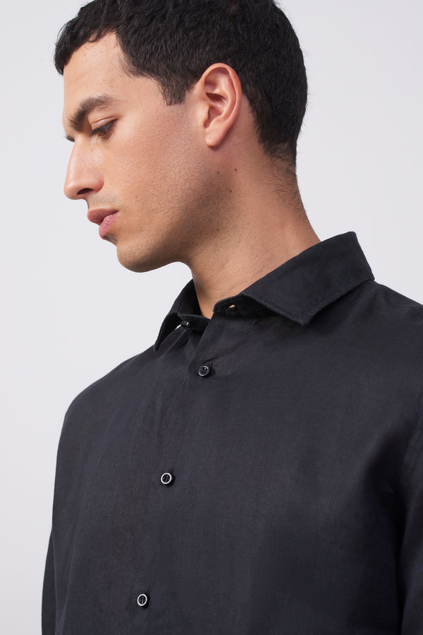 Camicia in puro lino collo francese Confort Fit