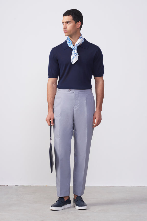 Polo in Tencel e Seta con Collo Aperto