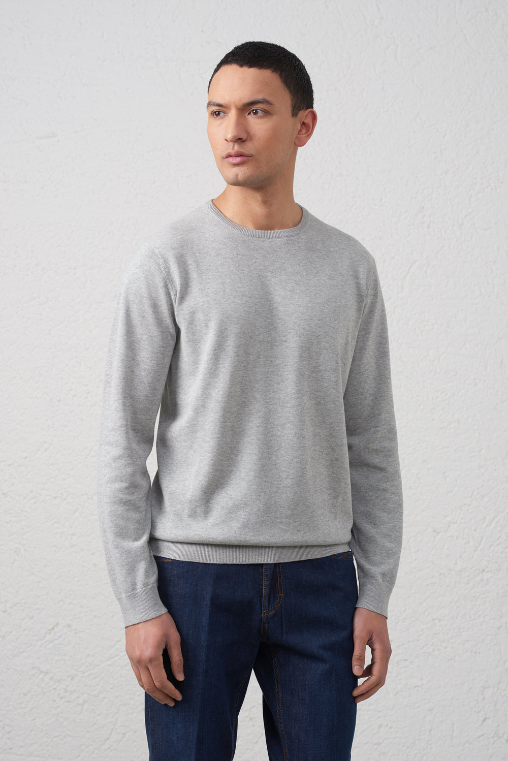 Maglia Girocollo Grigio Melange in Cotone Filato 2/40