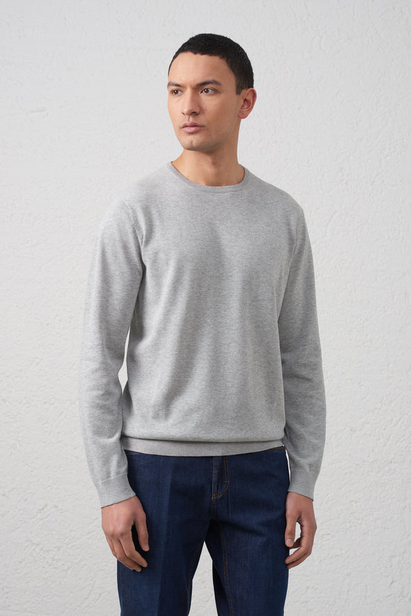 Maglia Girocollo Grigio Melange in Cotone Filato 2/40
