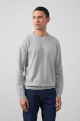 Maglia Girocollo Grigio Melange in Cotone Filato 2/40