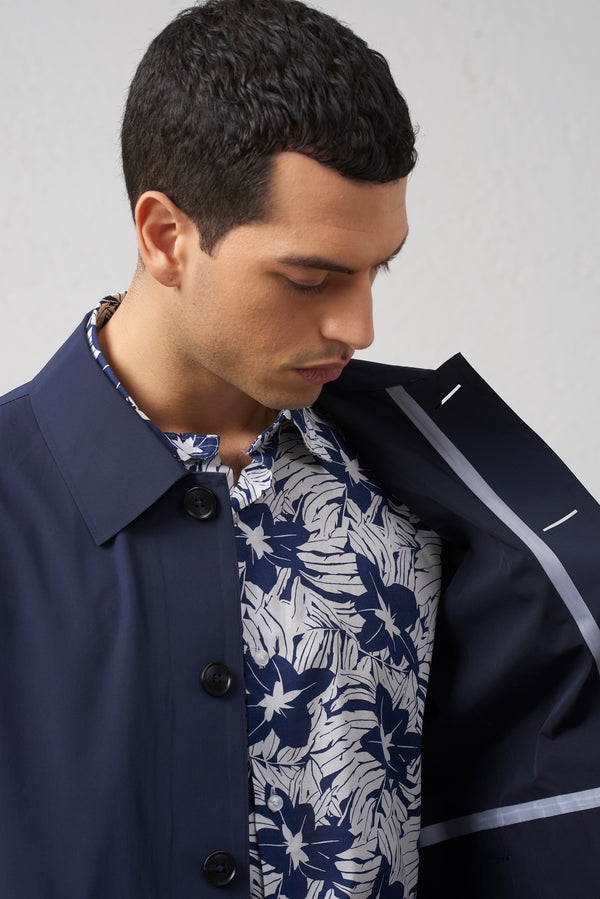 Spolverino regular fit in tessuto tecnico blu