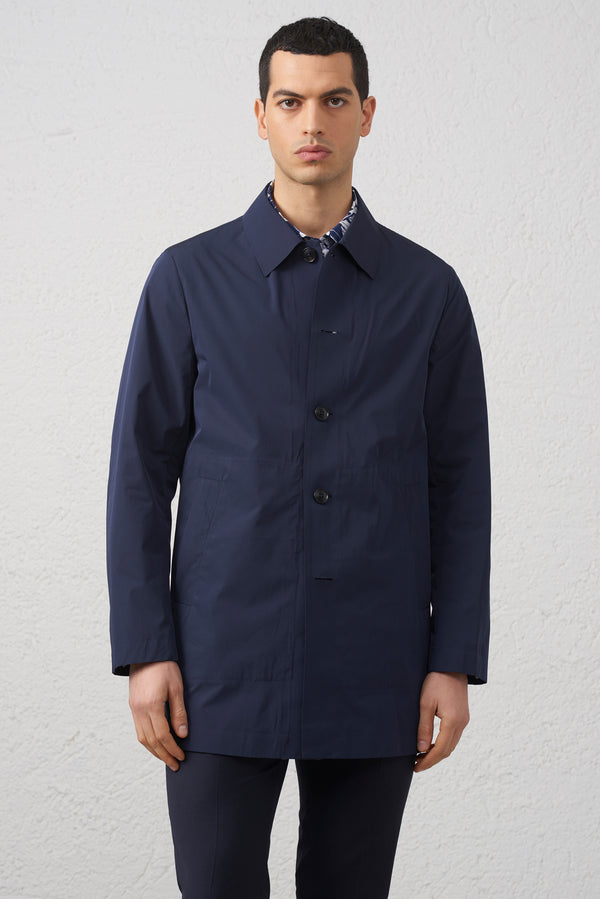 Spolverino regular fit in tessuto tecnico blu