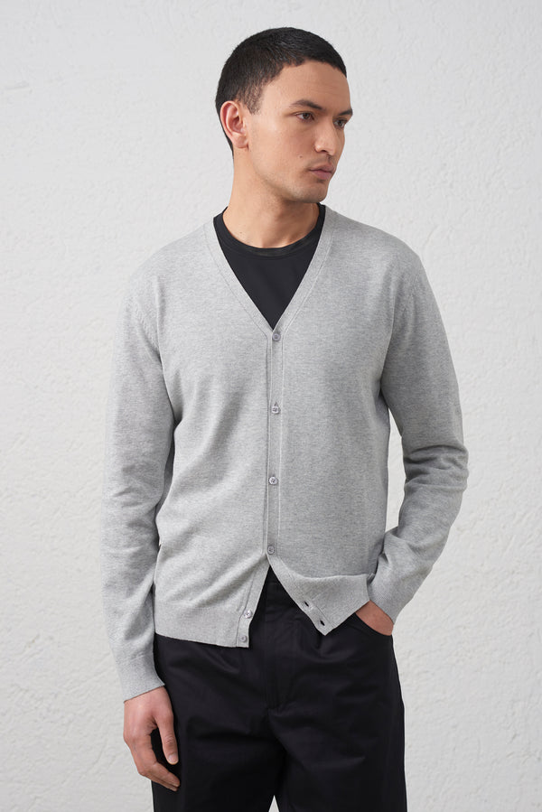 Cardigan Basic Grigio Melange in Cotone 100%