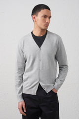 Cardigan Basic Grigio Melange in Cotone 100%
