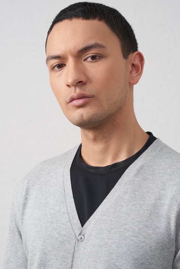 Cardigan Basic Grigio Melange in Cotone 100%