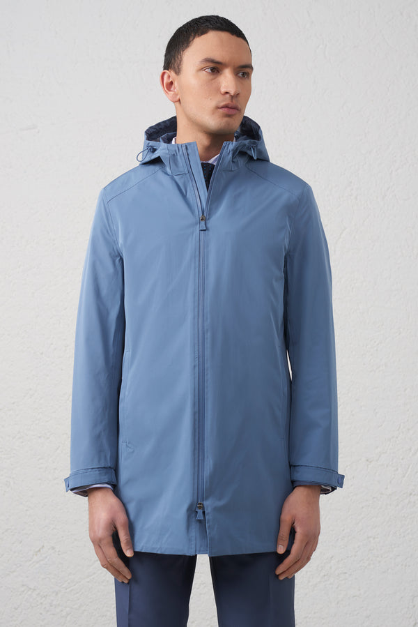 Giubbino lungo in tessuto tecnico con zip waterproof