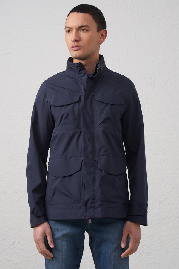 Sahariana Tecnica Impermeabile con Cappuccio a Scomparsa - Blu