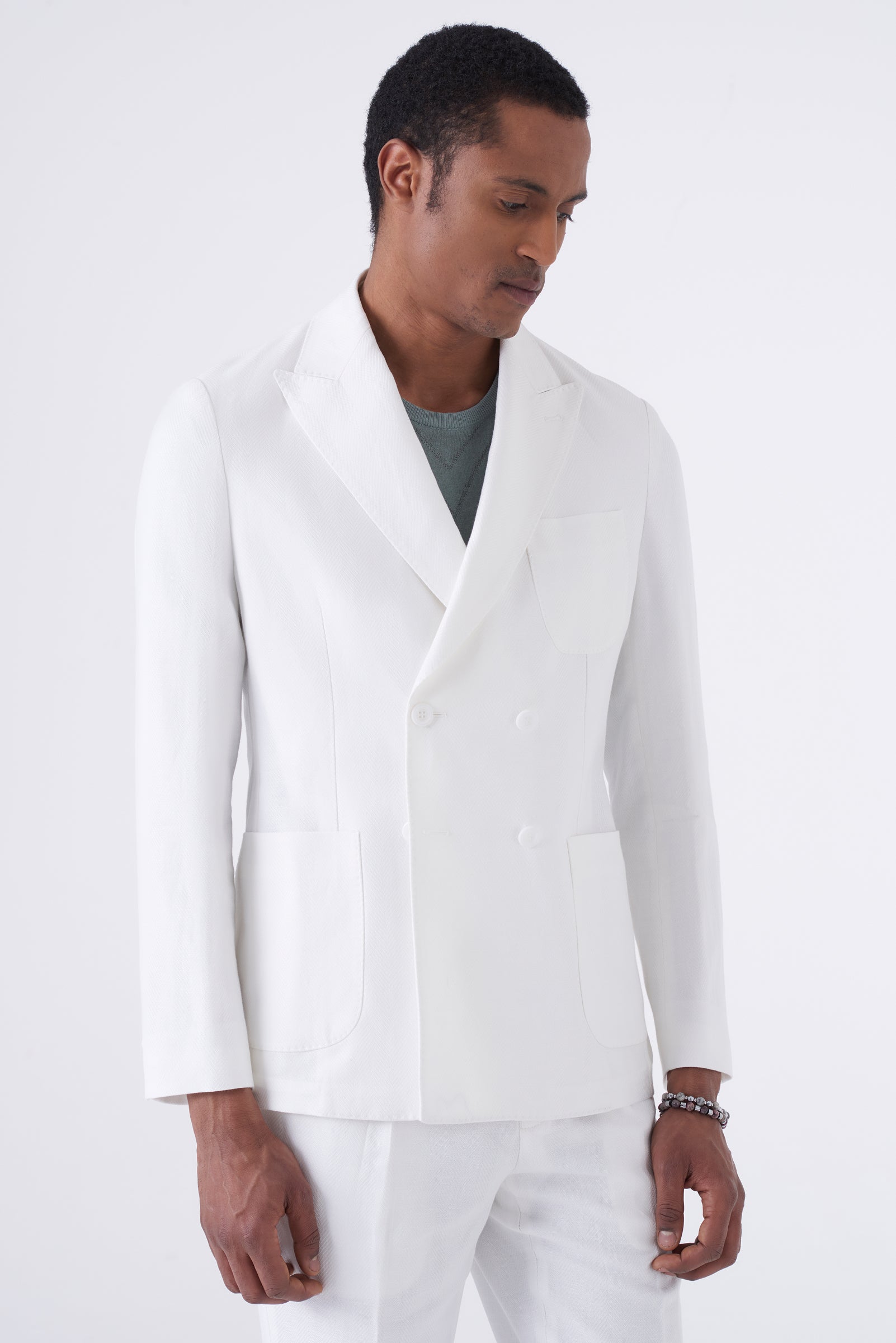 Completo Doppiopetto Bianco Uomo Giacca Doppiopetto In Cotone-Lino