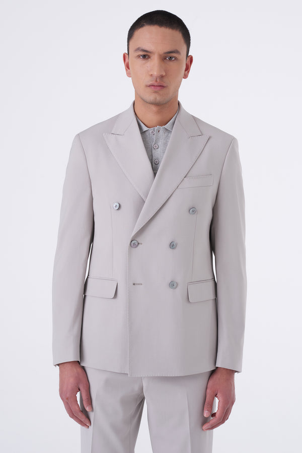 Double-breasted suit with wide lapels