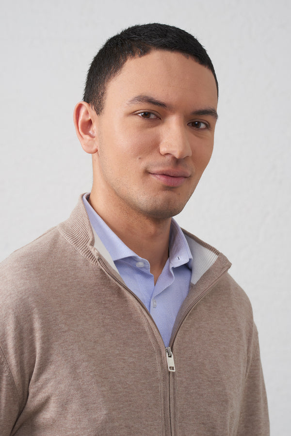 Cardigan Sabbia in Cotone con Zip Doppio Cursore