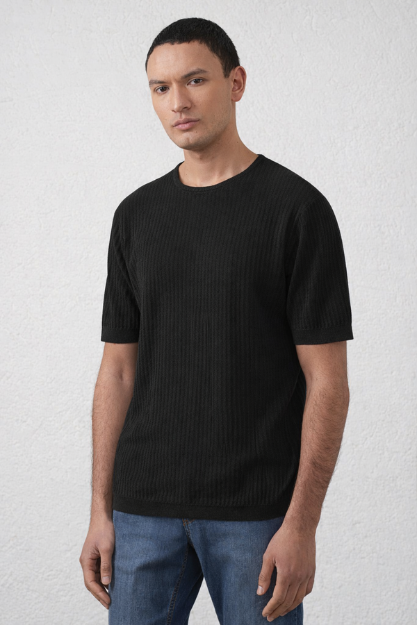 Maglia Nero in Filo di Cotone 100% Manica Corta
