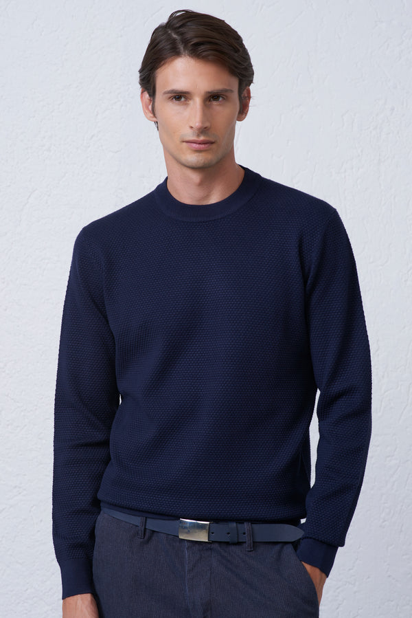 Maglia Girocollo con Lavorazione Texture