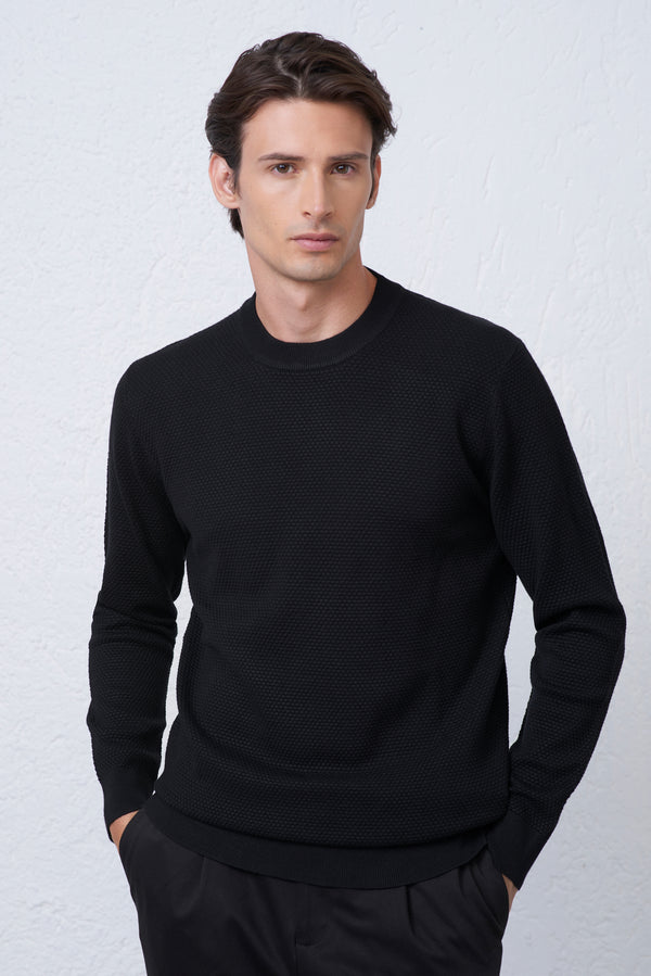 Maglia Girocollo con Lavorazione Texture