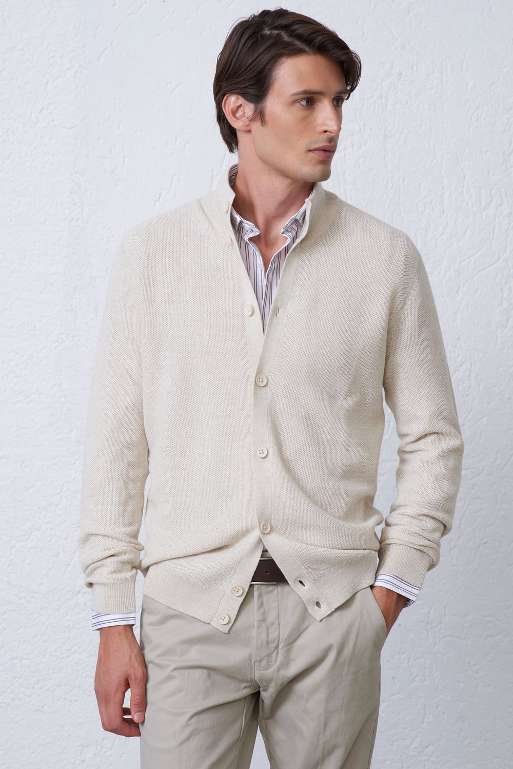 Cardigan Bottoni Chicco di Riso in misto Lana Merinos