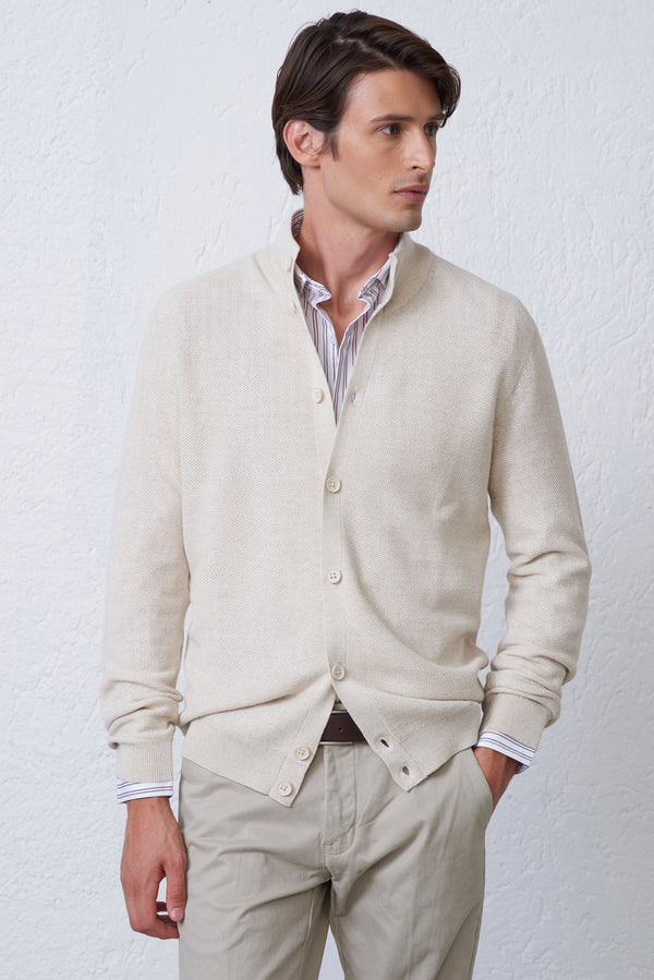 Cardigan Bottoni Chicco di Riso in misto Lana Merinos