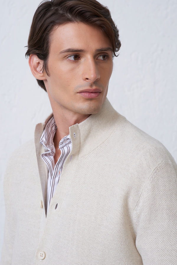 Cardigan Bottoni Chicco di Riso in misto Lana Merinos
