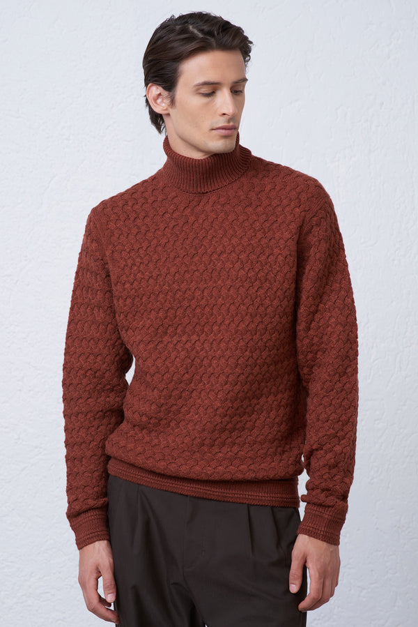 Maglia Collo Alto con Lavorazione Intrecciata Uomo