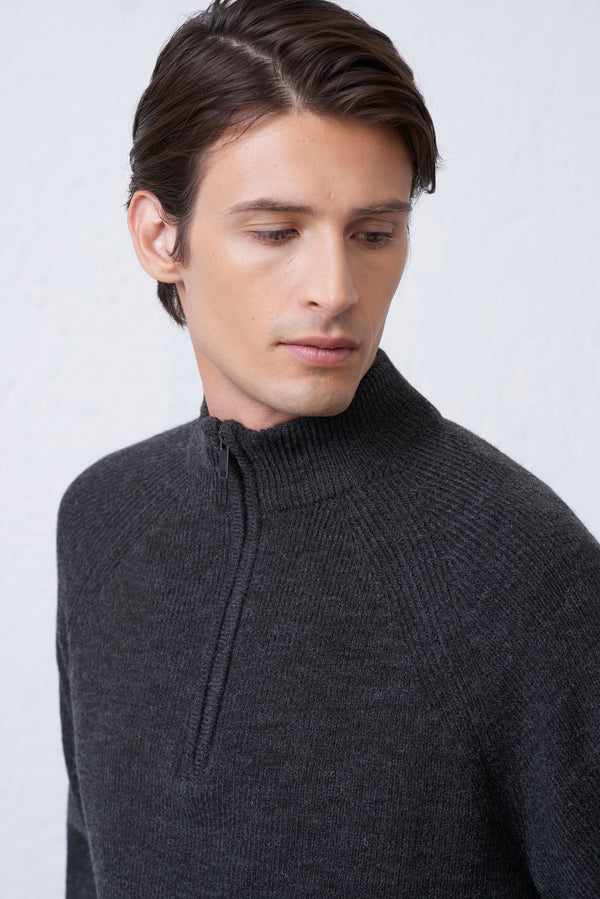 Maglia Uomo Mezza Zip in Misto Lana