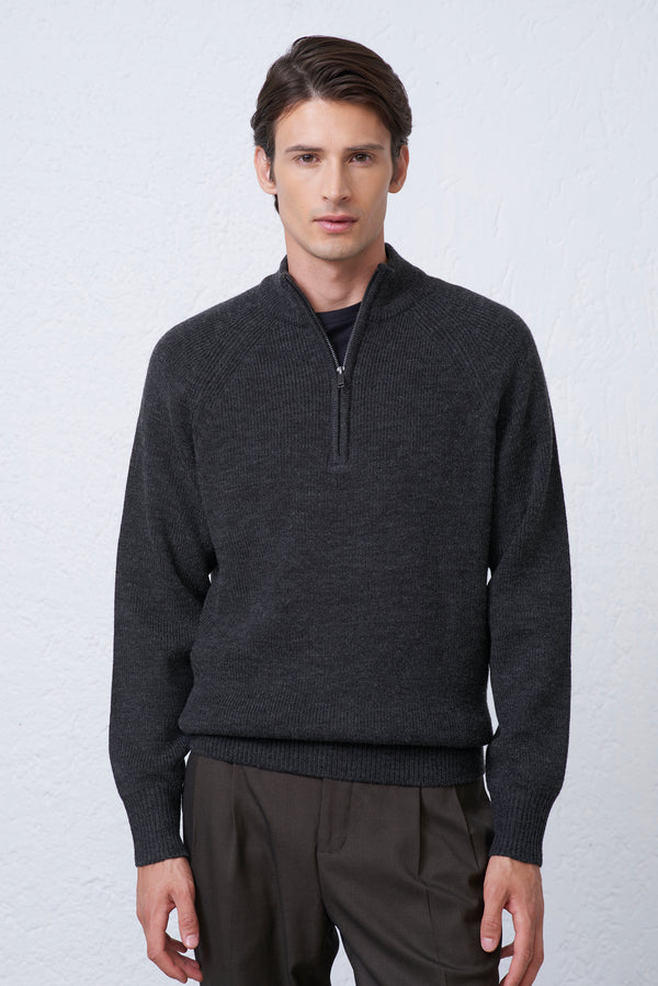 Maglia Uomo Mezza Zip in Misto Lana