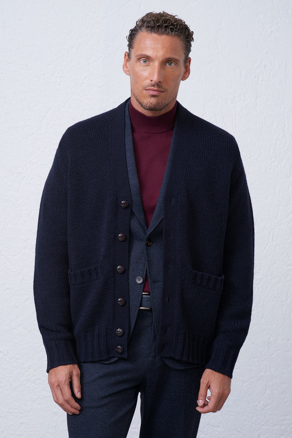 Cardigan Collo Sciallato in Misto Lana
