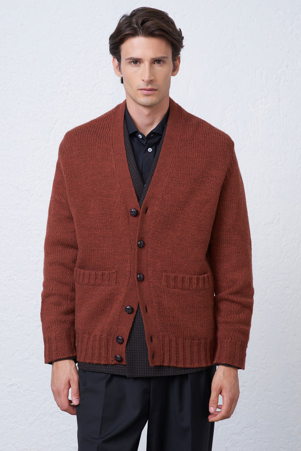 Cardigan Collo Sciallato in Misto Lana