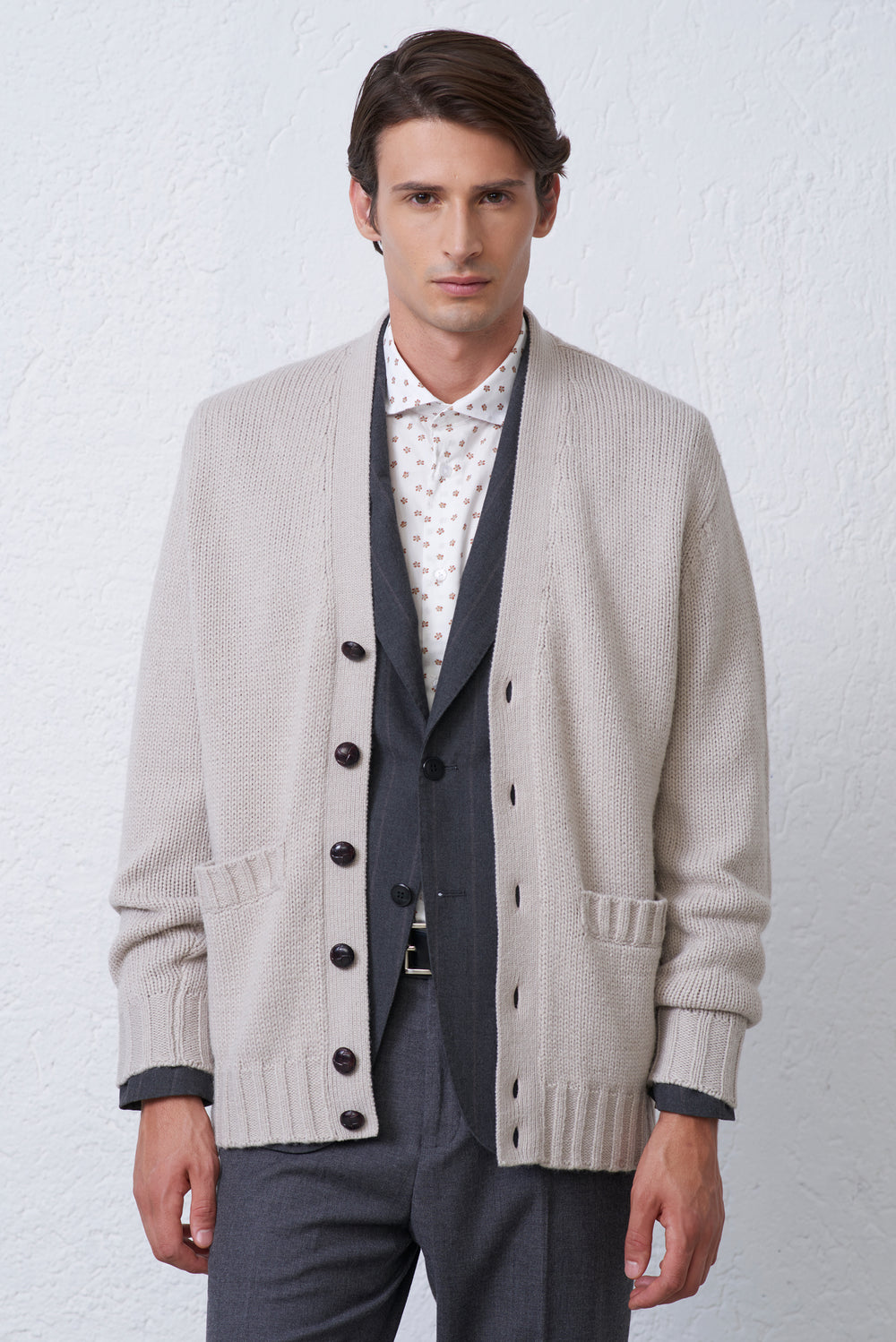 Cardigan Collo Sciallato in Misto Lana
