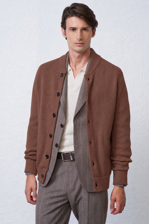 Bomber in Maglia Costa Inglese con Tasche Applicate Uomo