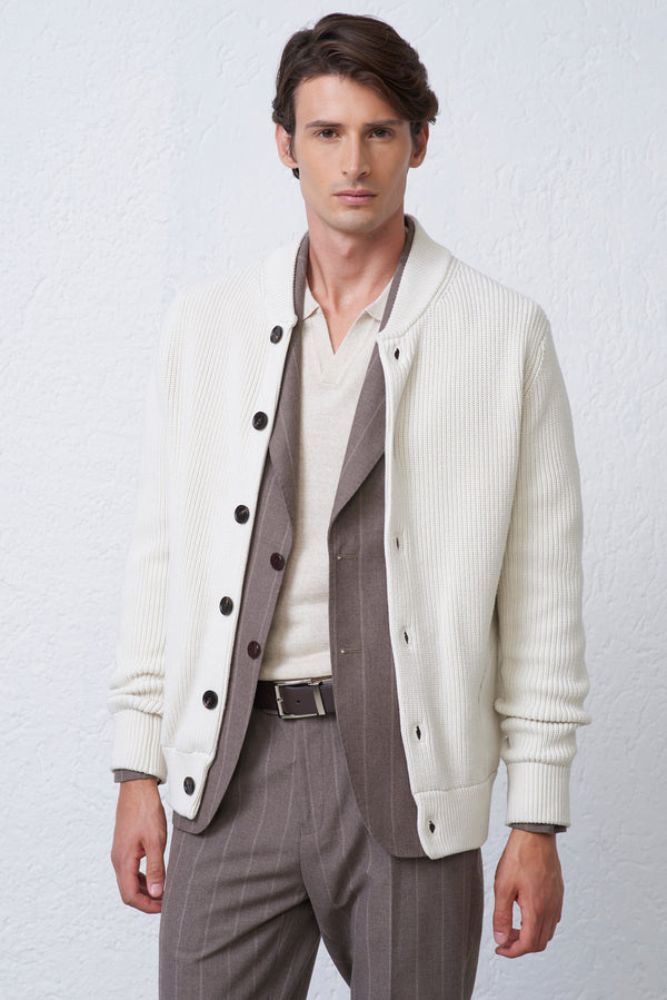 Bomber in Maglia Costa Inglese con Tasche Applicate Uomo