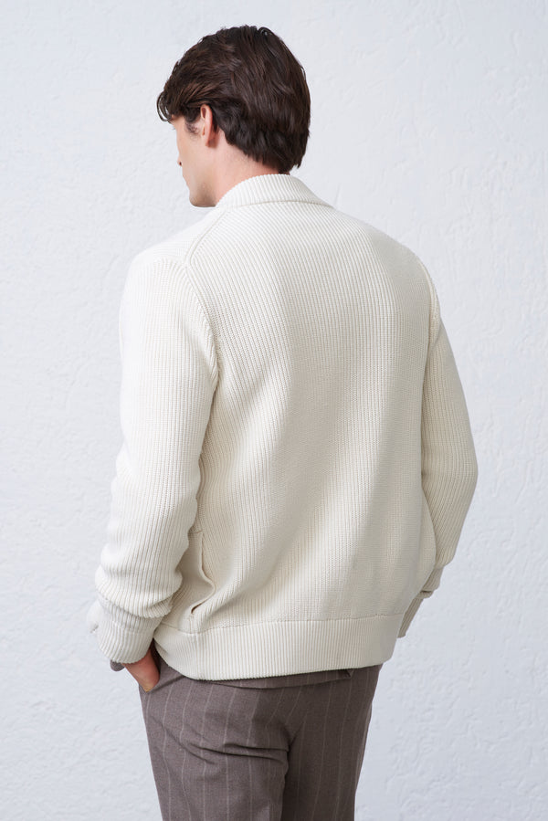Bomber in Maglia Costa Inglese con Tasche Applicate Uomo