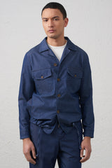 Overshirt in Denim con Tasconi e Laccio in Vita