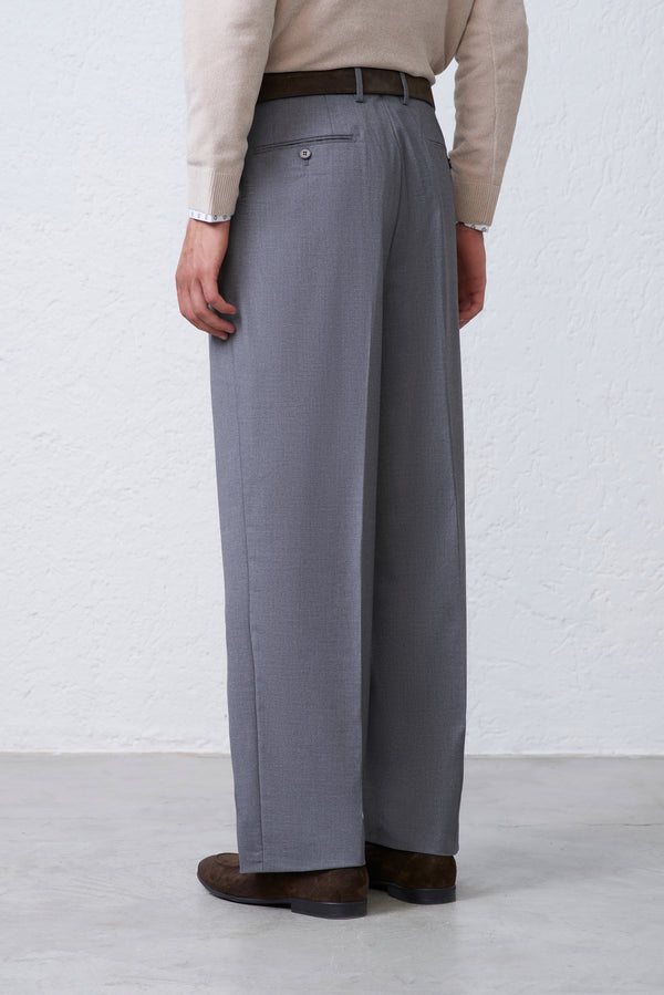 Pantalone Wide Leg Vita Alta in Lana
