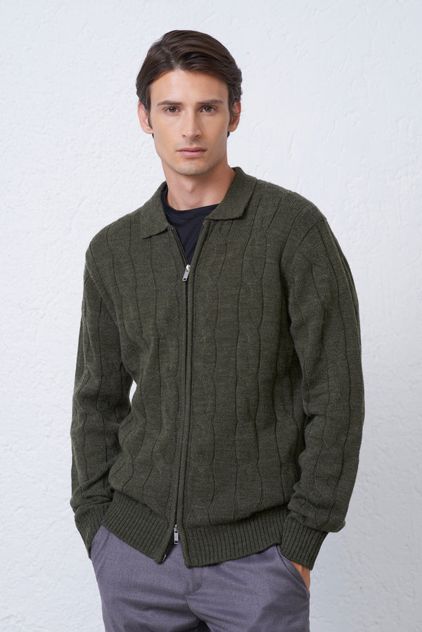 Polo Uomo in Maglia con Treccia e Zip