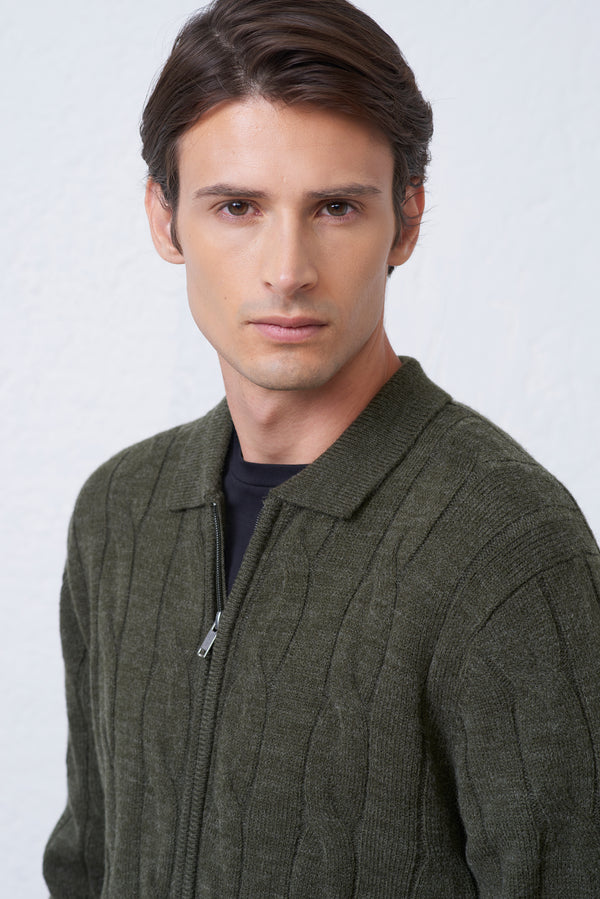 Polo Uomo in Maglia con Treccia e Zip